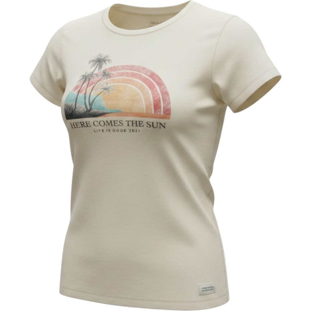 Life is Good Here Comes The Sun Graphic T-Shirt Cream Medium Cotton Womens 2021‎